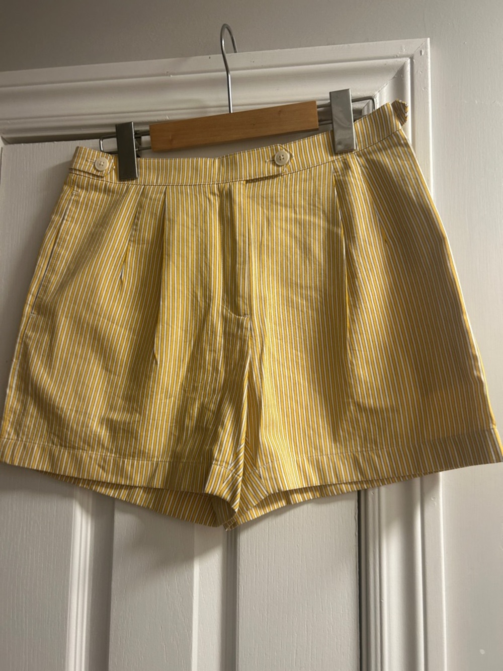 Tory Burch Yellow Pinstripe Bermuda Shorts